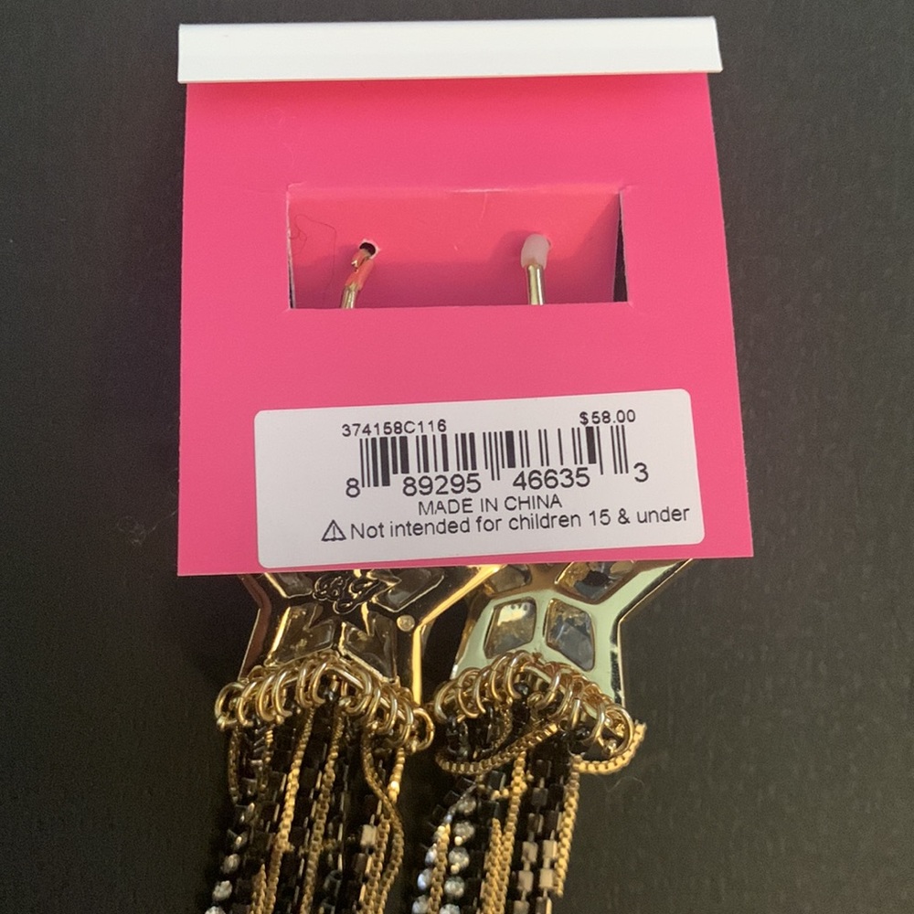 NWT $58 Betsey Johnson Celestial Fringe Chandelier Earrings - Picture 6 of 7